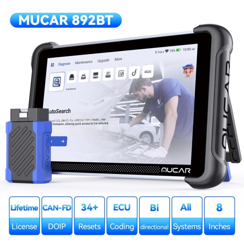 Outil de diagnostic professionnel avec écran de 8 pouces exécutant des contrôles complets du système, le codage ECU, les données en temps réel et les adaptations.